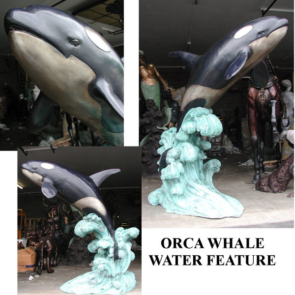 Orca Whale Spouting Bronze Water Feature Fountain Statue Piped Large